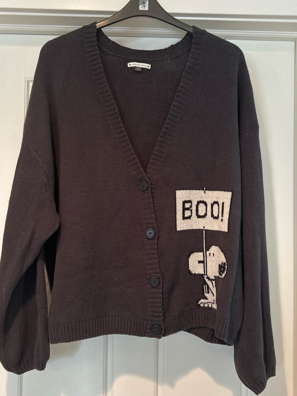 American Eagle Outfitters Black Snoopy 'BOO!' Graphic Button Cardigan - Picture 3 of 7